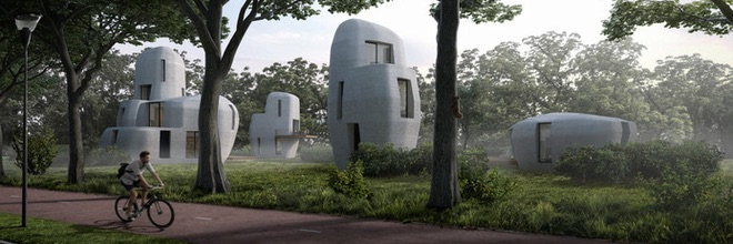 3D geprinte woningen, hout en legobouw